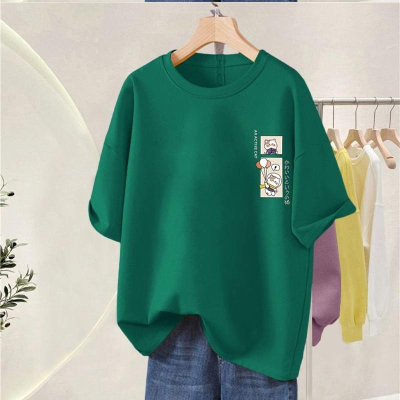 Summer Pure Cotton Short Sleeved Women's L-5XL Plus Size T-shirt Korean Style Simple Fashionable Versatile Ladies Clothing