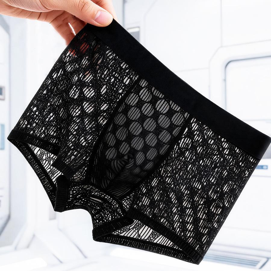 Men's Summer Thin Personality Lace Mesh Ice Silk Breathable Cool Quick Dry Flat Angle Underwear