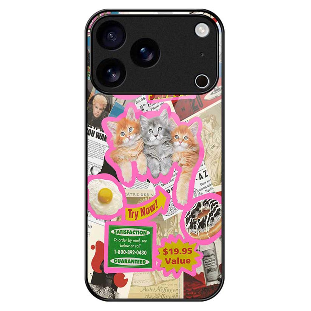 For iPhone 17 Pro Max Case TPU PC Tempered Glass Pattern Printing Anti Drop Phone Back Cover