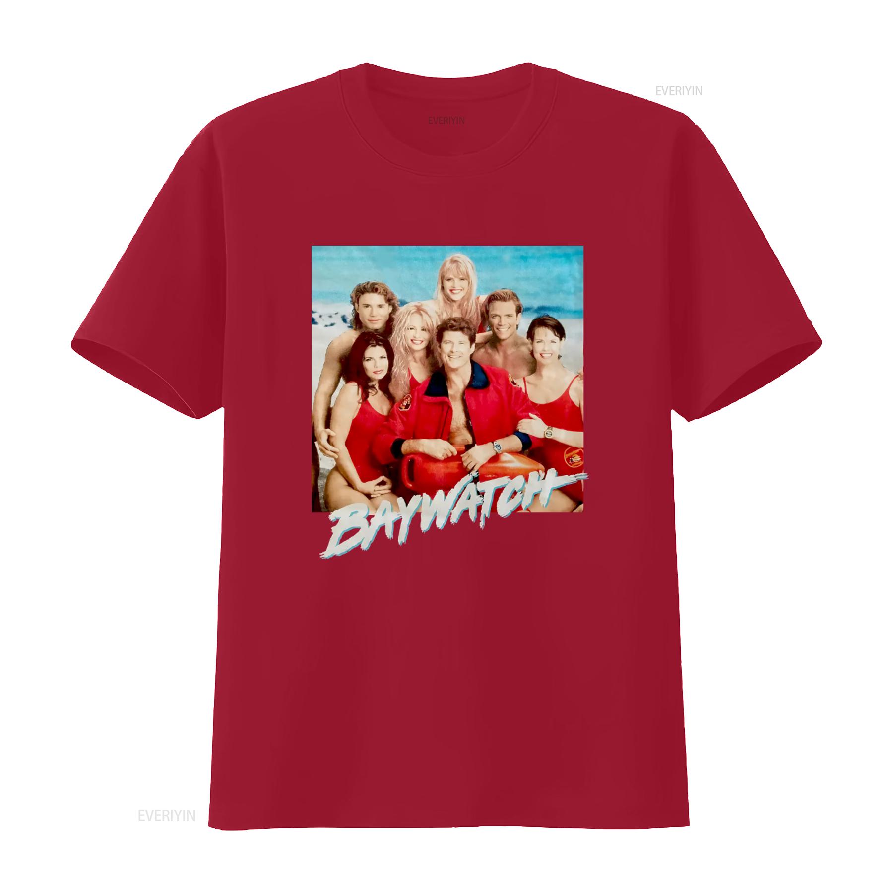 

Baywatch Large Red Lifeguard Crew Print T Shirt for Men vintage Washed Casual Comfortable Top For Everyday Wear S