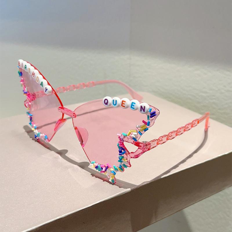 KAMMPT Butterfly Shaped Sunglasses with Sprinkles Women Fashion Birthday Gift Decor Shades Trendy Original Handmade Sun Glasses