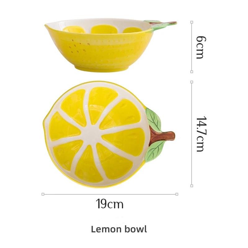 1pcs Creative Fruit Series Hand-painted Ceramic Tableware Cute Red Strawberry Lemon Pineapple Rice Dish Plate Salad Bowl