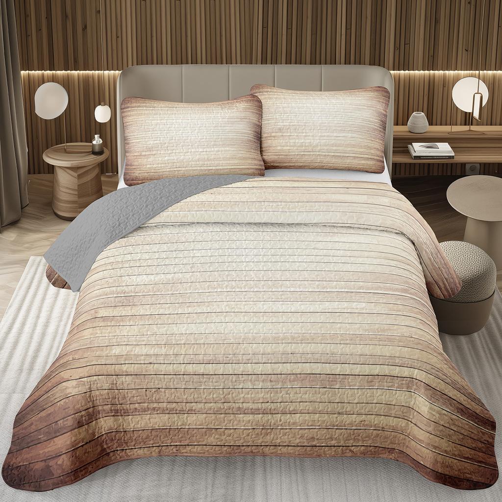 Wood Barn Door Bedspread Queen/Twin Wood Grain Quilted Coverlet Retro Rustic Farmhouse Bedding Set Reversible Grey Quilt Set