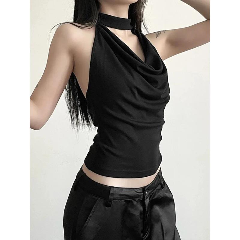 Y2K Caldo Emo Estate Donne Gyaru Acubi Streetwear Sexy Casual Nero Bianco Grunge Senza Maniche Schiena Nuda Halter Gilet Crop Top Vestiti