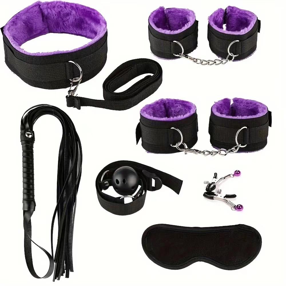 Sexspielzeug-Sets Plüsch Bondage-Set Handschellen Sexspiele Peitsche Knebel Nippelklemmen Spielzeug für Paare Exotisches Zubehör Kein Vibrator