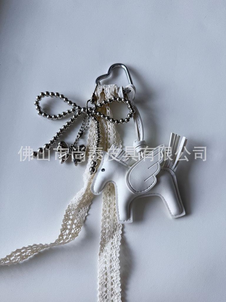 Angel Pegasus Pendant PU Leather Bag Pendant Key Bow Tassel Accessories Cute Cartoon Pendant