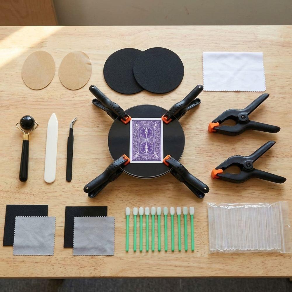 86pcs Precision Support Card Flattening Kit Accessory Kit Clear Acrylic Rounds Card Care Tool Portable Card Cleaning Kit