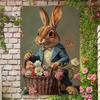 D Flat Vintage Iron Easter Bunny Metal Plaque Home  Garden IndoorOutdoor Holiday Wall Decor