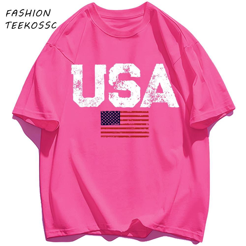 Usa Letter American Flag Printing TShirt Men Cotton Crewneck T Shirts Summer Loose Clothes Multicolor Trendy Short Sleeve