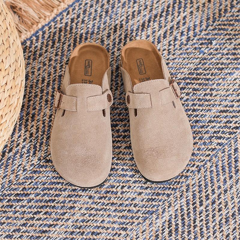 Sheepskin version~ cork thick-soled leather half-slippers for women to wear outside in summer, baotou muffin, cool slippers, half-tray shoes