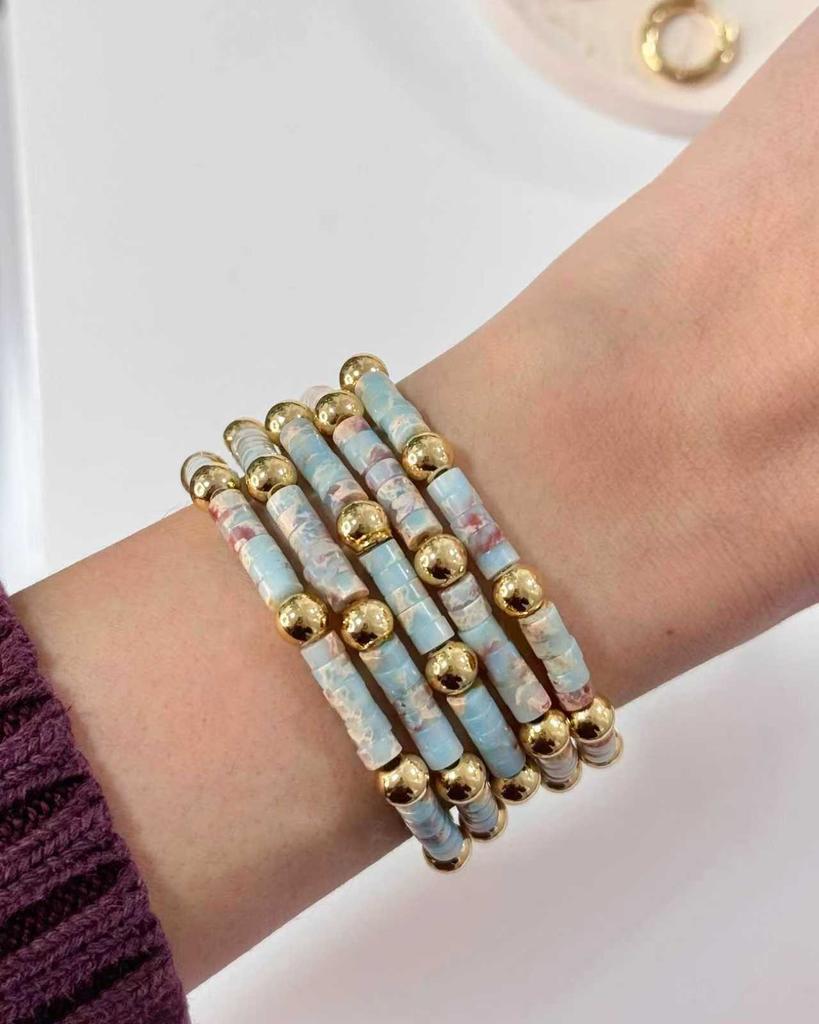 Bracelet extensible en perles Heishi Agate Peau de Serpent Bracelet en Pierre de Shoushan pour Femmes Bijoux Style Bohème Unique Cadeau