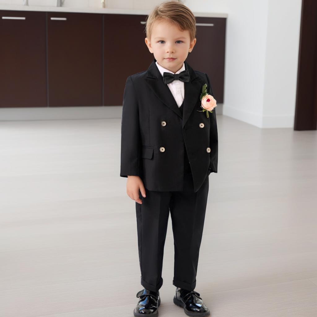 Boys Business Suit Spring Summer 2024 British Plaid Flower Child Wedding Outfits Gray Handsome Kids School Uniform Blazer Set