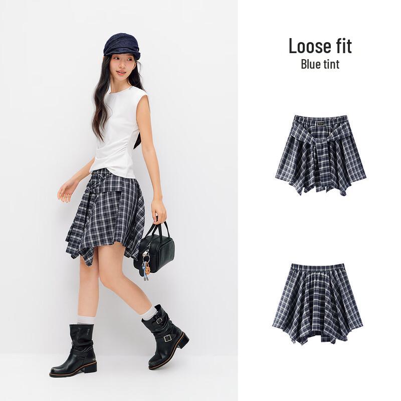 Semir Women's Plaid Asymmetric Tie-Waist Short Skirt