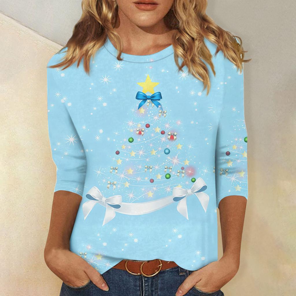 Dames Losse Comfortabele Casual Mode V-Hals Kerstprint Lange Mouw Hoodie