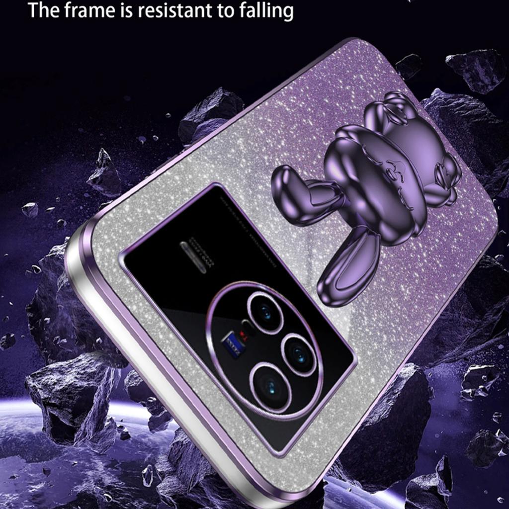 For vivo X80 5G Case Glitter Powder PC+TPU Phone Cover with Pull-out Kickstand