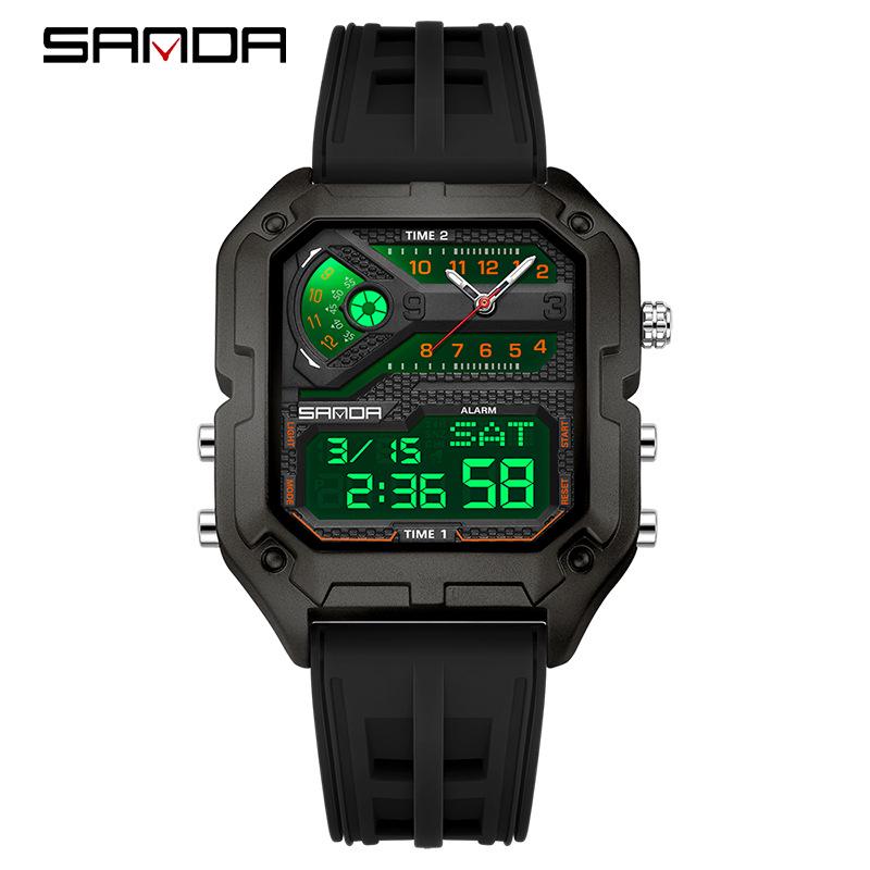 Sanda Men's Multifunctional Waterproof Electronic Watch with Night Light, Fashionable Countdown Timer, and Snooze Feature.