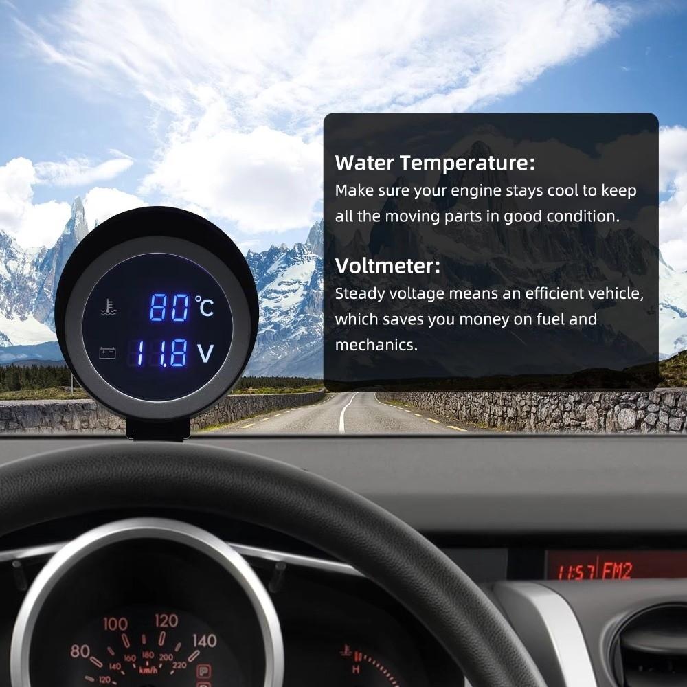 2 IN 1 Water Temperature Gauge 12V 24V 26mm/28mm Electronic Water Temp Gauge Round LED Digital Digital Temperature Sensor