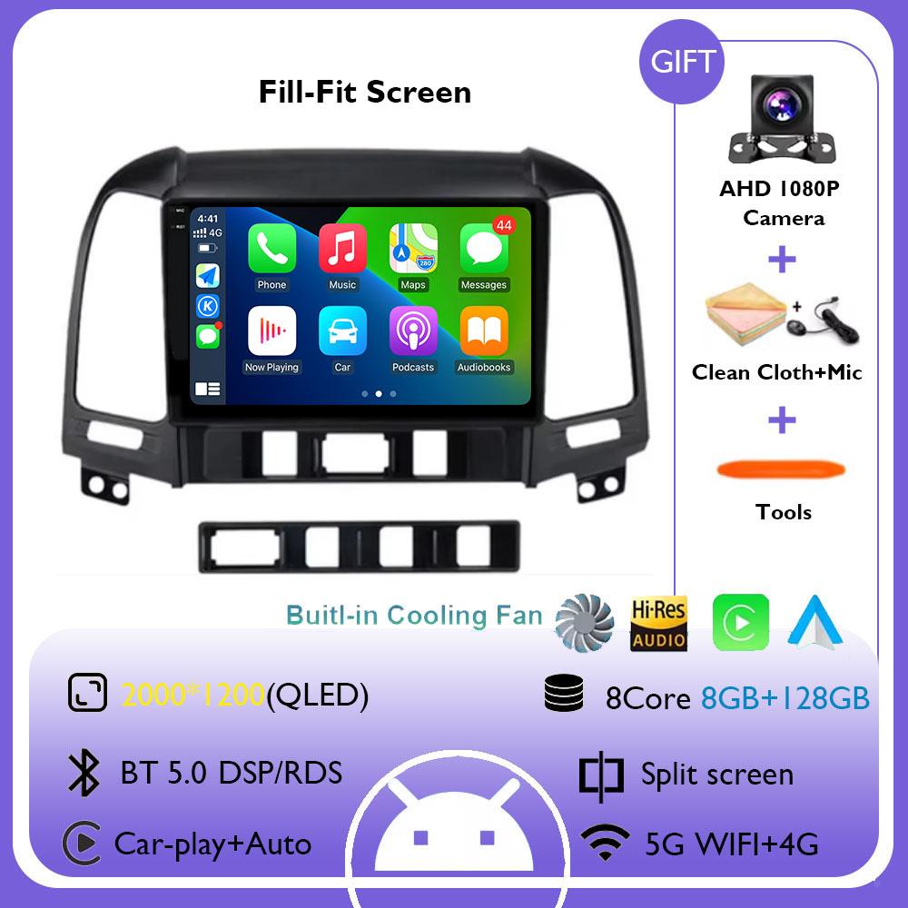 Android 14 For Hyundai Santa Fe 2 2006-2012 2K QLED Android Car Radio Multimedia Video Player AI Voice CarPlay Head Unit Stereo