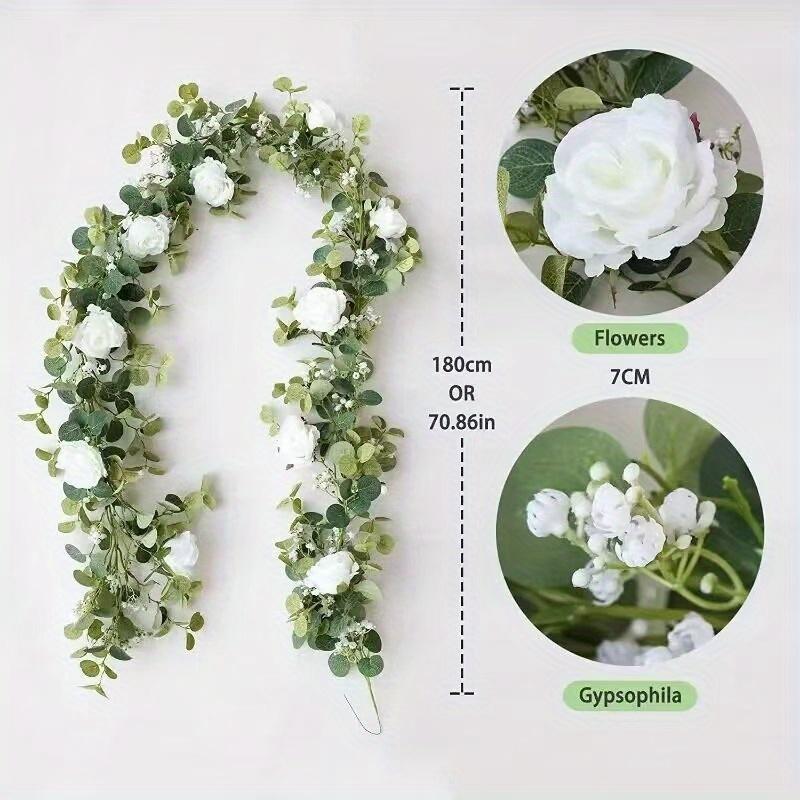 1 ks Simulované listy eukalyptu Květní poupata kamélie a gypsophily Ratanová dekorace pro venkovní nádvoří Terasu Zahradu Domácí Večírek Sváteční Dekorace