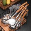 Stainless Steel Kitchen Utensil Set: Slotted Spoon, Soup Spoon, Frying Pan Spatula, Rice Spoon, Stir-fry Spatula.
