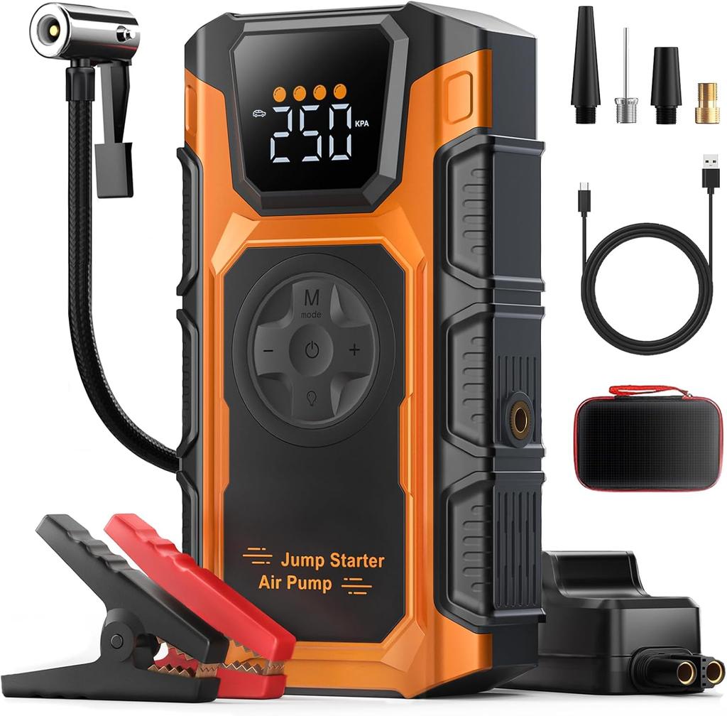 Jump Starter with Air Compressor, 5500A 12V Portable Car Booster Pack, 150 PSI Tire Inflator for Vehicles up to 9.0L Gas Engine