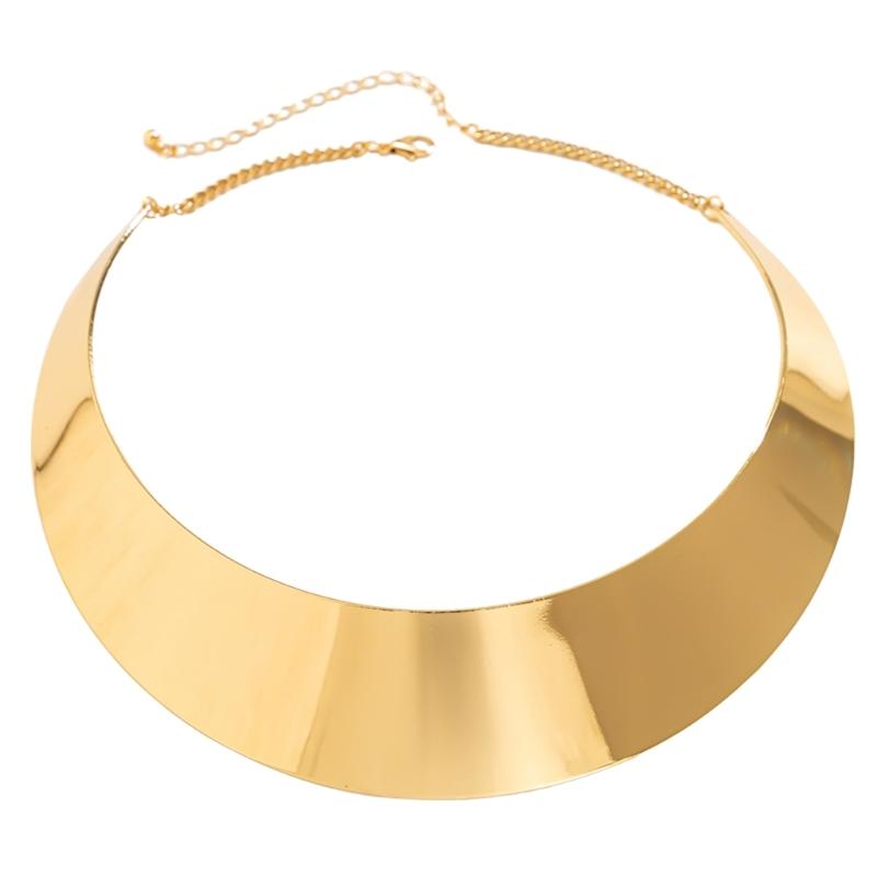 

Women Punk Hiphop Style Necklace Exaggerated Metal Wire Torques Choker Gold/Silver Wide Smooth Chain Neck Jewelry золотой