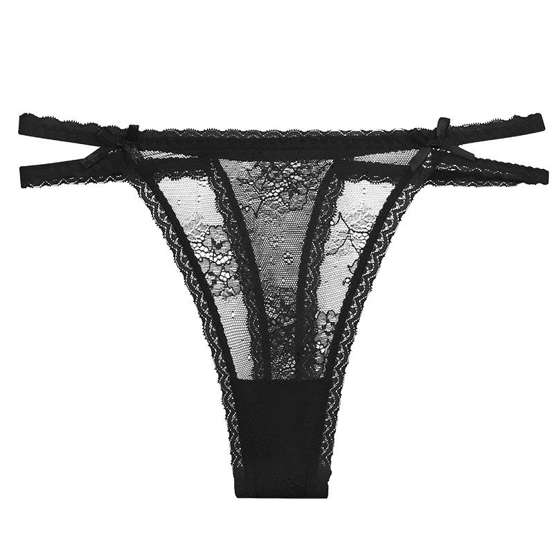 

Мереживні трусики для жінок Feel Seductive Thong Thin Belt Girls Low Waist Underwear M чорний