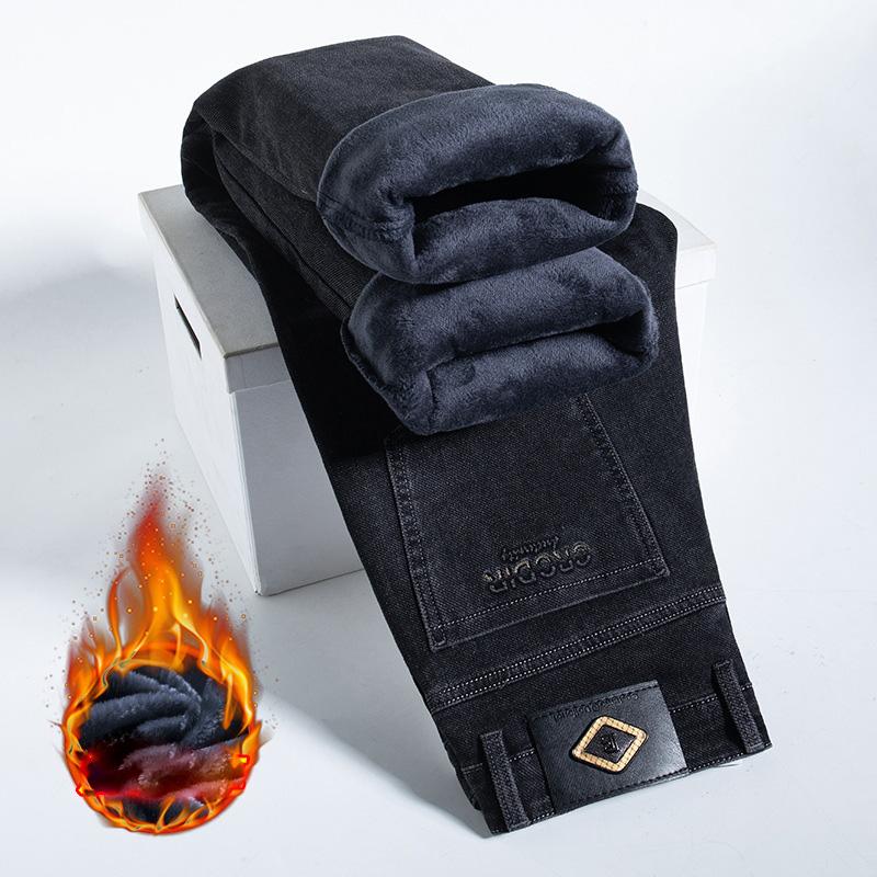 Autumn And Winter Plus Plush Thick/Regular Jeans Men'S Business Loose Straight Leg Pants Fashion Trend Casual Men'S Pants