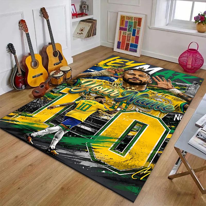Brazilian Football Player Design Area Rug Personalized Name- Non-Slip, Soft & Cozy Floor Mat for Living Room, Office - Indoor/Outdoor Carpet