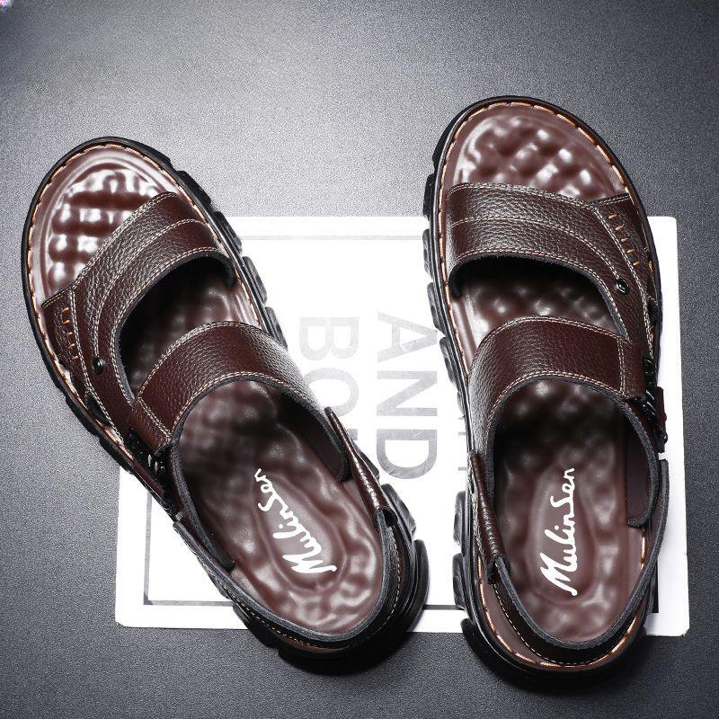 Herrenschuhe Sommer Echtleder Sandalen Herren Fahren Atmungsaktive All-Match Strandschuhe Rutschfeste Außenbekleidung
