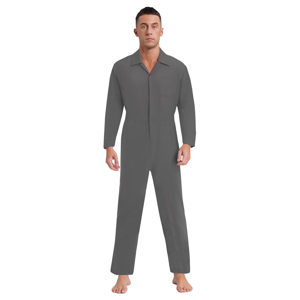 Utility Coverall for Men S-3XL: Easy Wear Front Zipper Jumpsuit, Long Sleeve with Classic Turn-Down Collar, Minimalist Design
