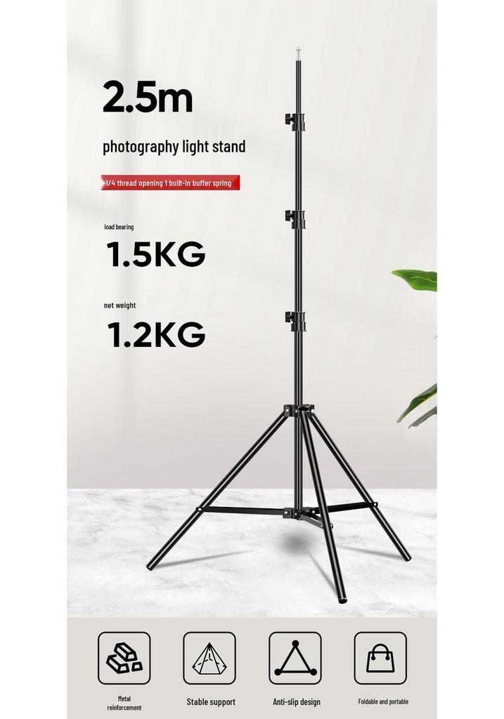 2.5m Portable Photography Tripod Stand with Reinforced Spring for Flash & Live Streaming