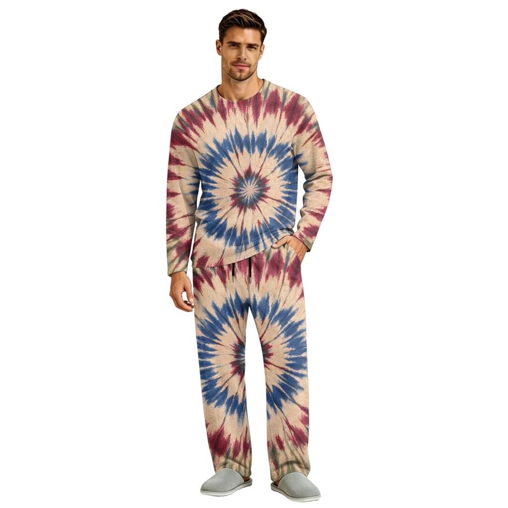 Men's Long Sleeve Pajama Set with Button Crotch and Elastic Drawstring Waist for Home Comfort