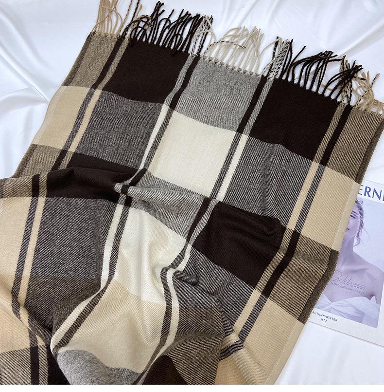 Plaid Scarf Female Autumn Winter Tassel Imitation Cashmere Shawl