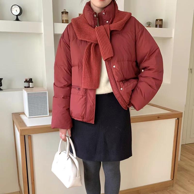Sweet down jacket women's short 2024 new fashion stand-up collar removable scarf hat thickened bread jacket trendy