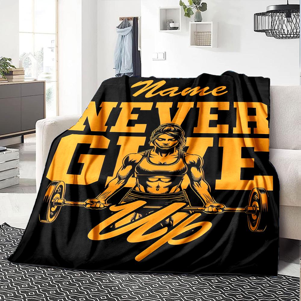 Custom Name Weightlifting Theme Printed Blanket - Perfect for Couch, Bed, Travel & Outdoor Use | Machine Washable, Cozy & Durable.