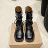 Fashion 2024 New Women's Shoes Side Zipper Women's Boots Fashion Front Lace-up Modern Boots Women Winter Round Toe Mid-Calf Bootszapatos