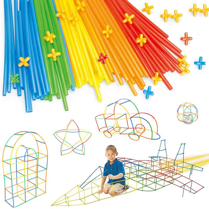 500/300/100PCS Straw Constructor Toys STEM Building Interlocking Plastic Engineering Children Educational Blocks De Construcción