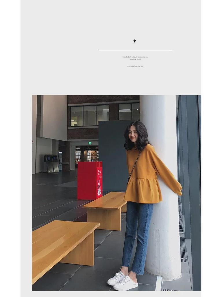 2023 Autumn Korean Women's Loose Casual Long-Sleeve Solid Color T-Shirt Sweater Trend