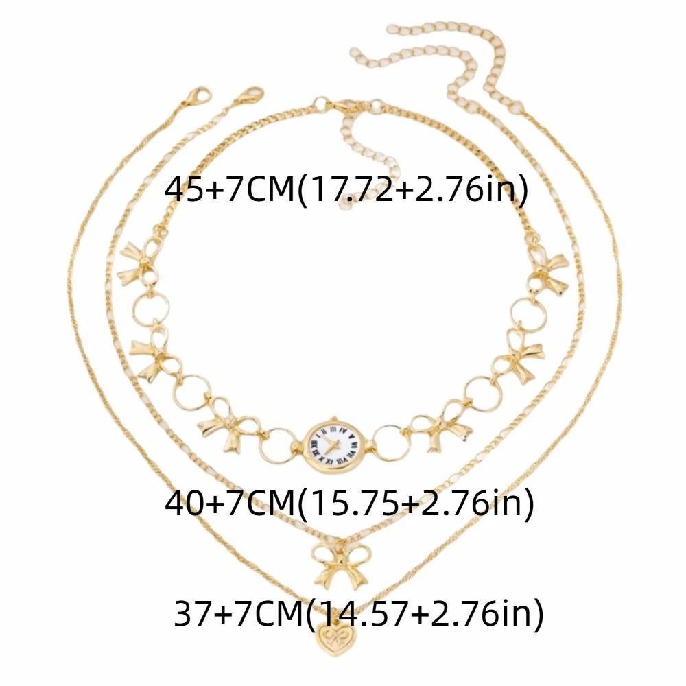 3PCS/SET Gold Color Necklace Set Metal Pendant Necklace Trendy Heart Bowknot Choker  Wedding