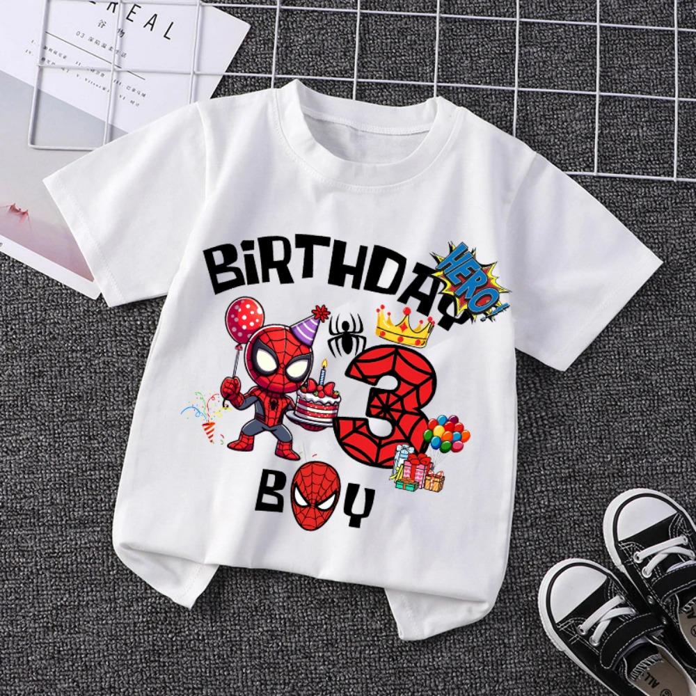 Marvel Spiderman Kids Birthday Party Tshirts Baby Number 1-9 T-Shirt Children Fashion Tops Tees Boys TShirt Parent Child Clothes