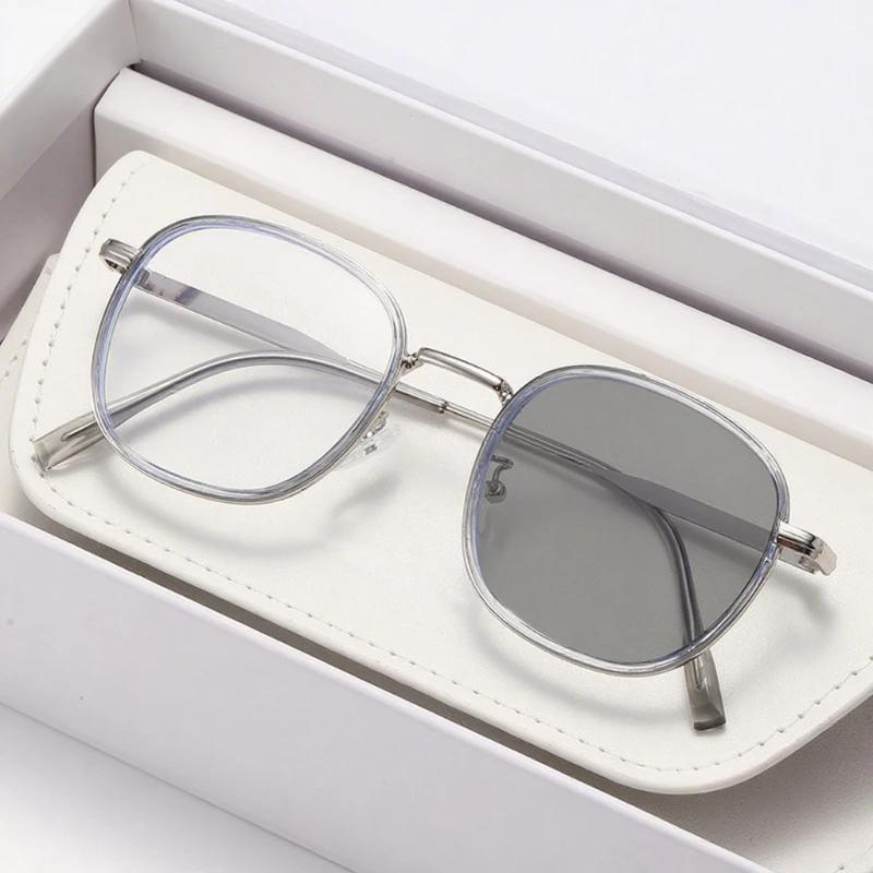 New Retro Photochromic Myopia Glasses for Women Men Large Frame Anti Blue Light Color Changing Sunglasses with Diopter 0 To -4.0