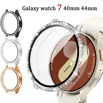 Bling Diamant Hülle für Samsung Galaxy Watch 7 44mm 40mm Zubehör Displayschutzfolie Gehärtetes Glas Stoßfänger Galaxy Watch 7 Hülle