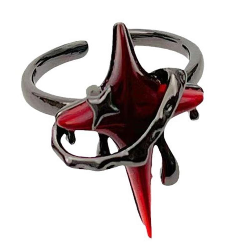 

Vintage Red Zircon Cross Open Rings for Women Men Gothic Black Metal Irregular Wrap Star Adjustable Finger Rings Y2K Jewelry срібний