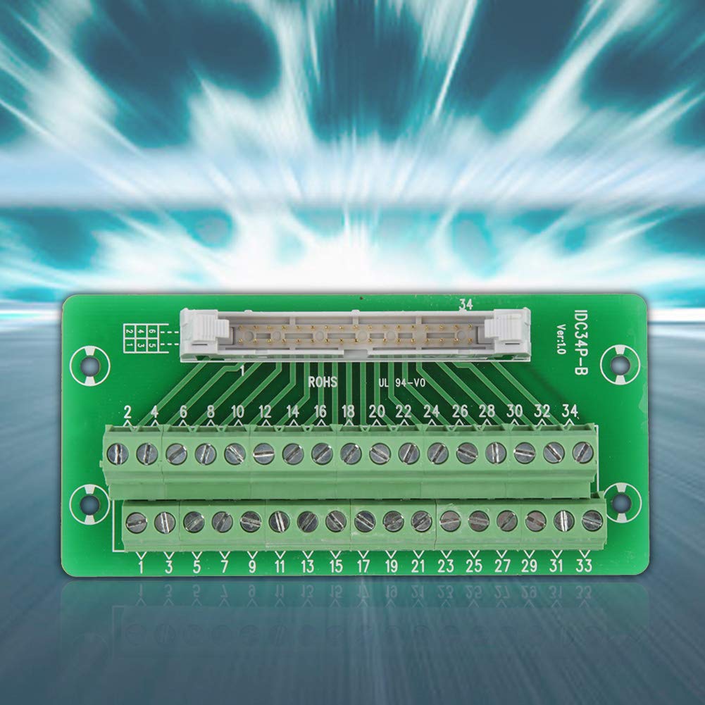 Terminal Breakout Block, Male Header Breakout Board, Terminal Block Connector, IDC34P, 34-Pin, PLC Interface, Simple DIN Rail Mounting Legs