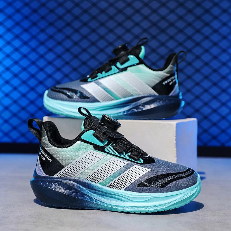 2025 Boys' Waterproof Sports Shoes: Rotating Fastener, Leather Finish, Non-Slip Soft Sole for Spring/Autumn