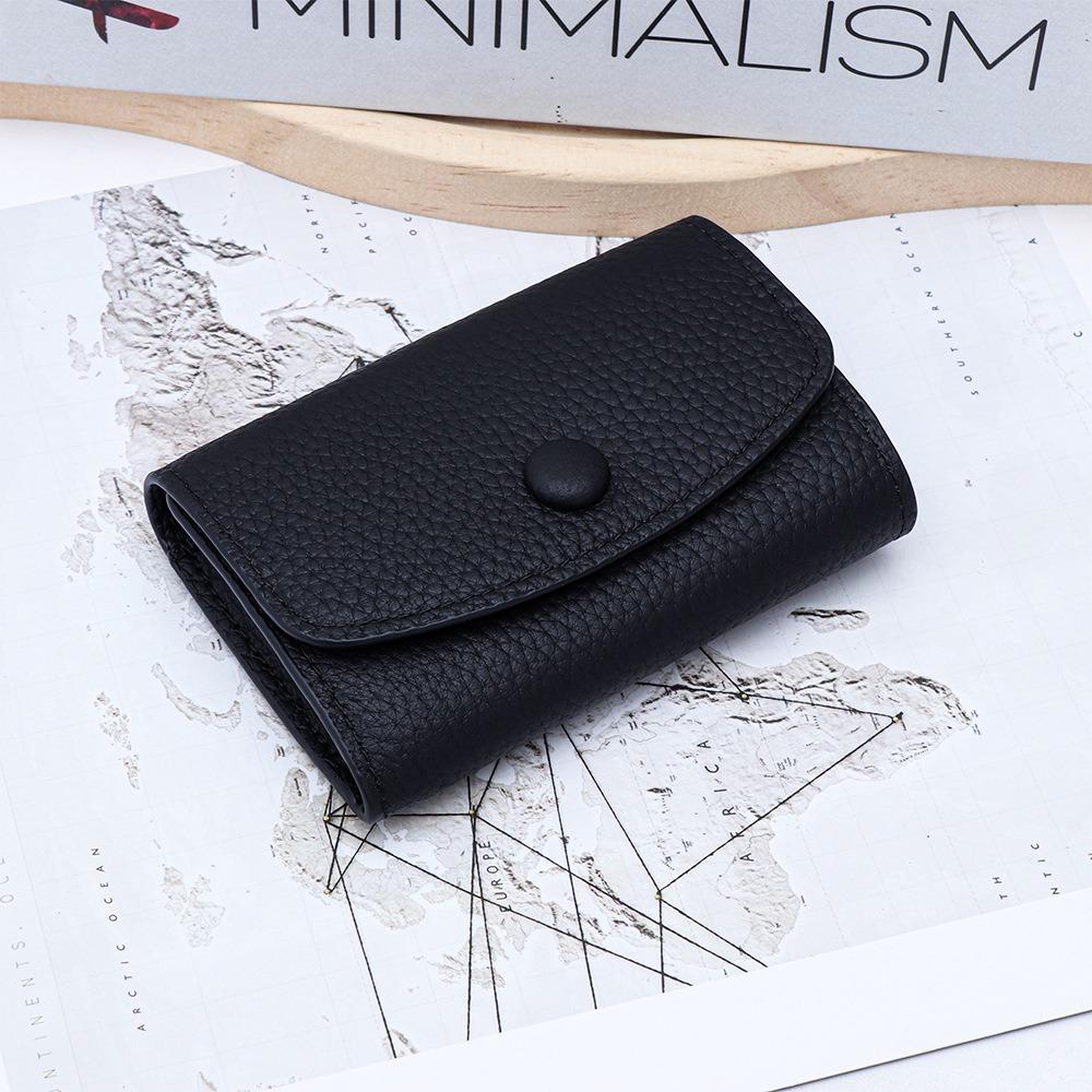 

Short Style Genuine Leather Wallet First Layer Cowhide Large Capacity Card Storage Bag Simple Compact Size Coin Purse чёрный