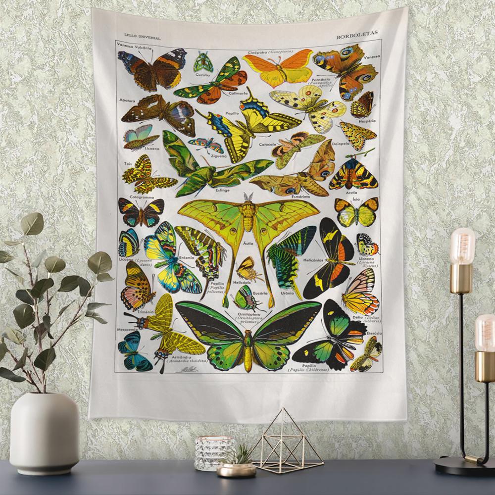 Antique Butterfly Vintage Tapestry Wall Hanging Insect Recognition Figure Natural Boho Art Home Decor