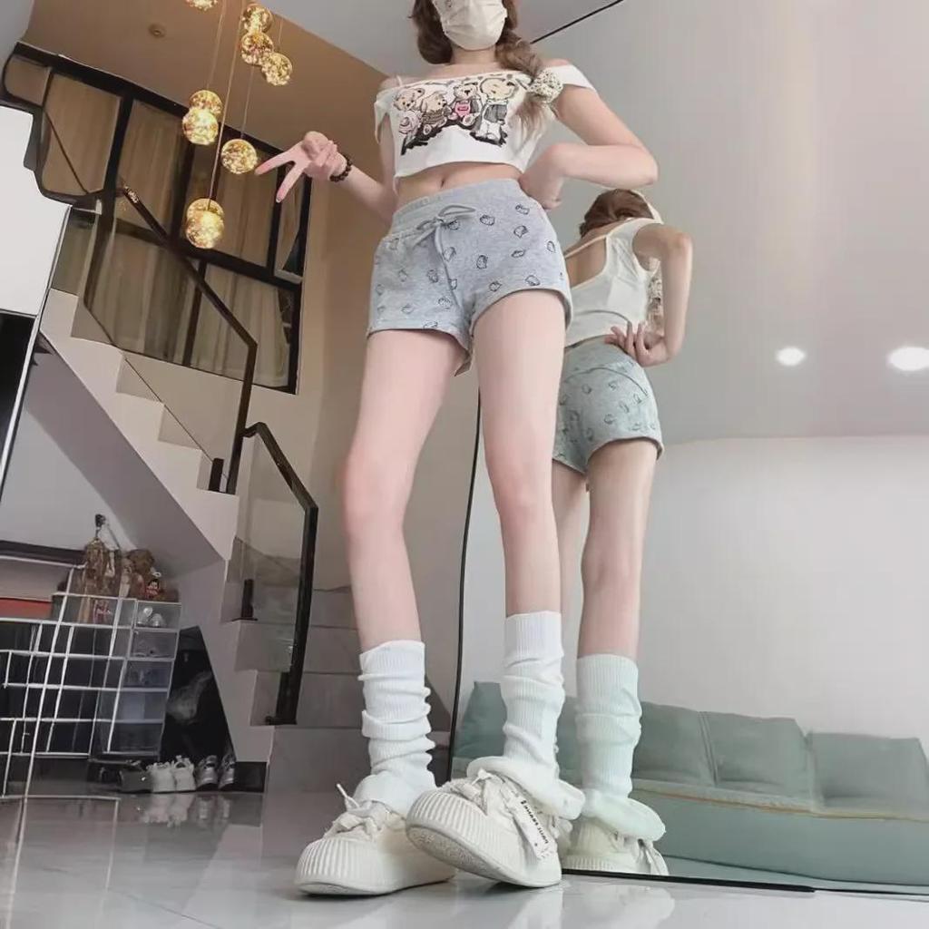 Hip-Lifting Women's Printed Sports Shorts: Elastic Waist Drawstring, Straight Summer Casual Pants