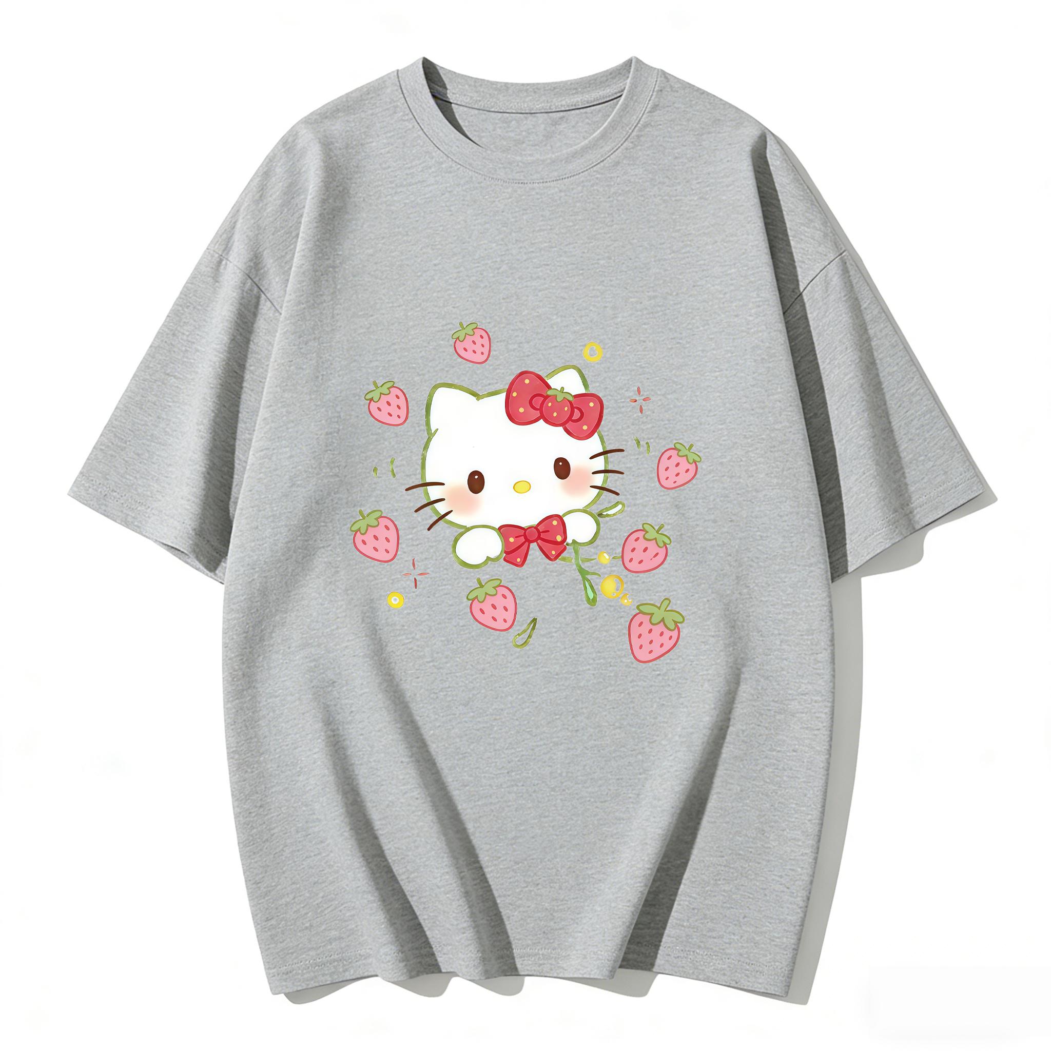 

2026 Hello Kitty Cartoon Printed Short Sleeve Summer Cotton Tshirts Womens Family Matching Outfits Tops Tee Trendy Y2k Tops S